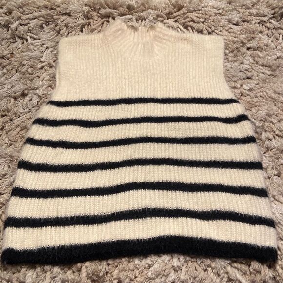 Mock-Neck Eyelash sleeveless Sweater ladies Large black and white white - Picture 1 of 6